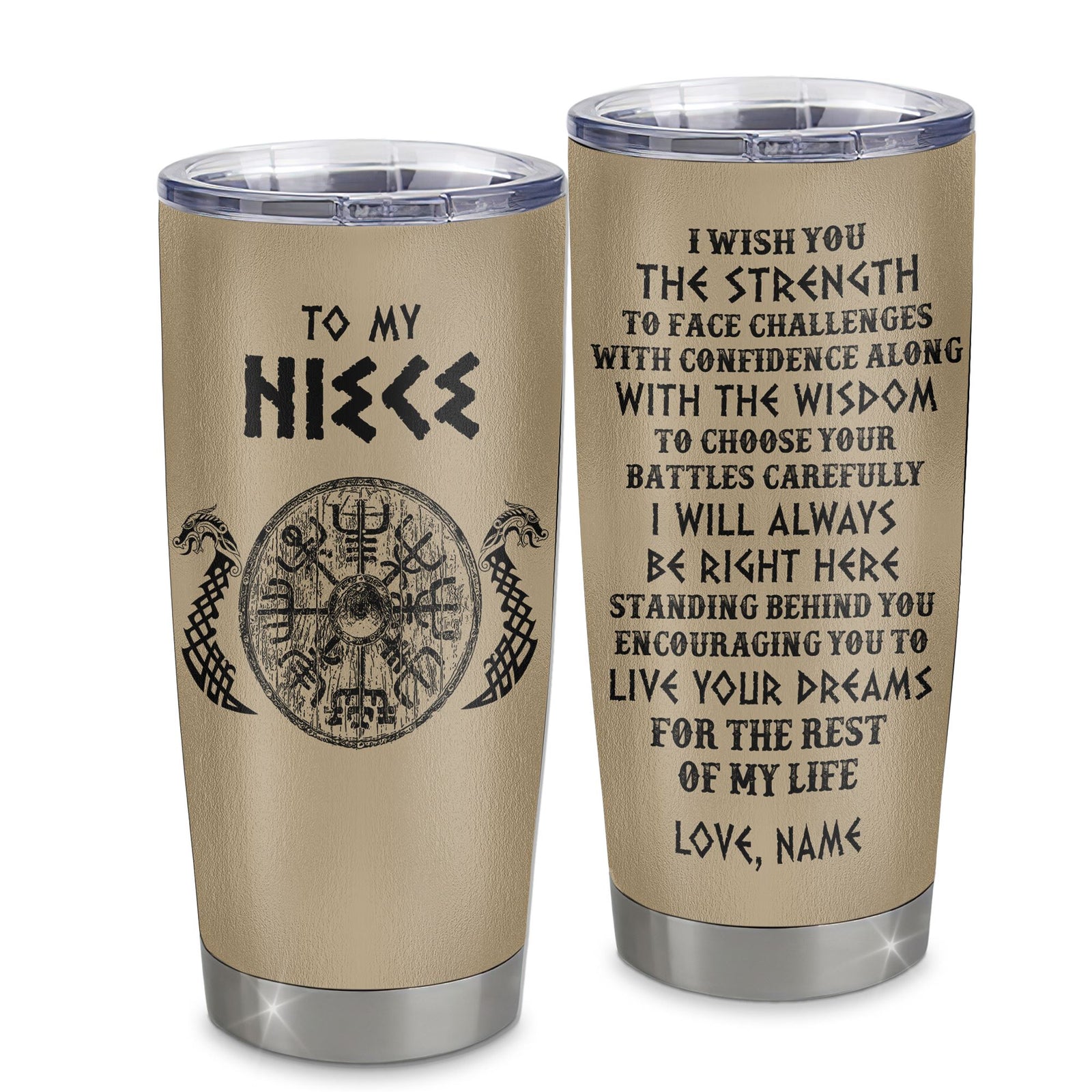 Personalized To My Niece Viking Tumbler From Aunt Uncle I Wish You The Strength Scandinavian Norse Runes Viking For Women Birthday Gifts Christmas Custom Travel Mug | siriusteestore