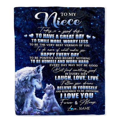 Personalized To My Niece Wolf Blanket From Aunt Uncle Today Is A Good Day Niece Gifts Birthday Graduation Christmas Customized Bed Fleece Throw Blanket | siriusteestore