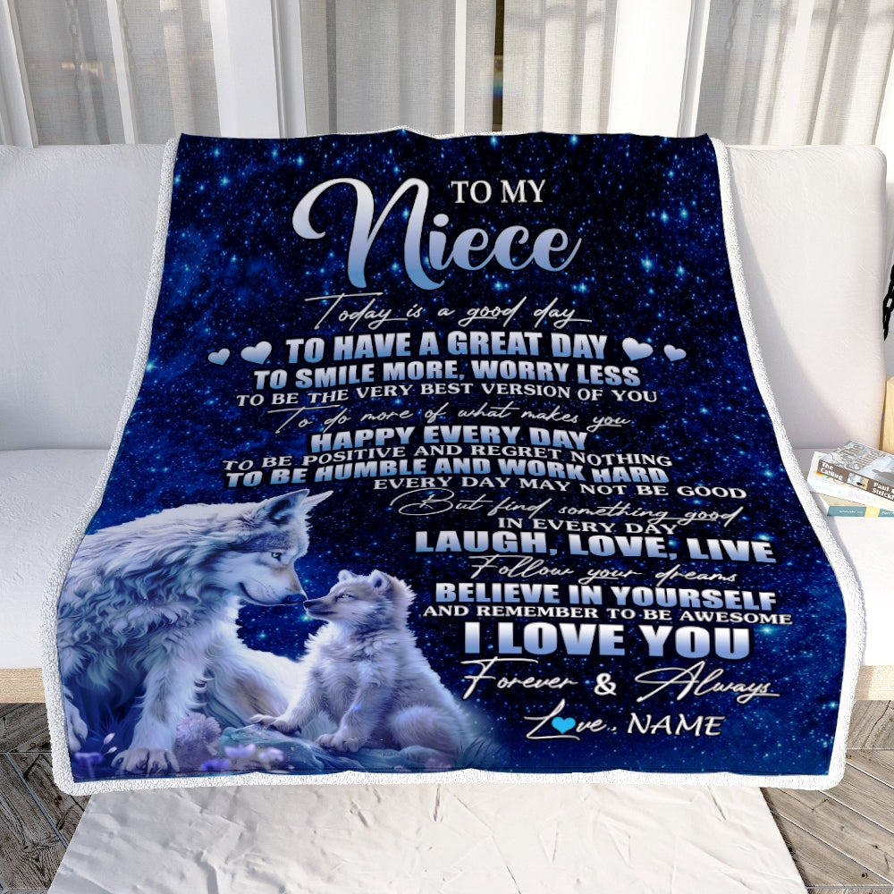 Personalized To My Niece Wolf Blanket From Aunt Uncle Today Is A Good Day Niece Gifts Birthday Graduation Christmas Customized Bed Fleece Throw Blanket | siriusteestore