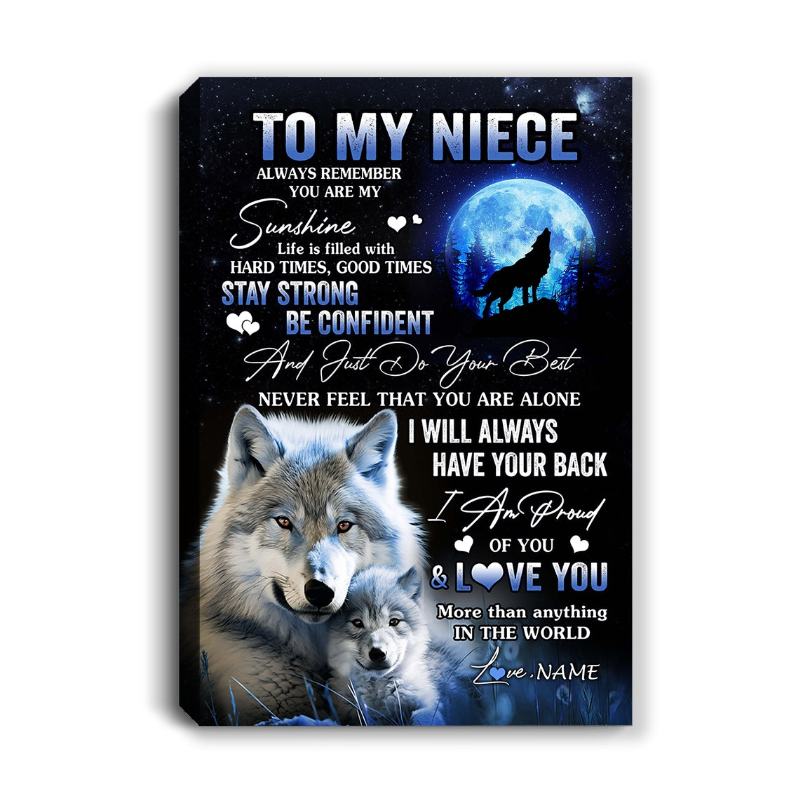 Personalized To My Niece Wolf Canvas From Aunt Auntie Uncle Always Remember Niece Birthday Gifts Graduation Travel Christmas Custom Wall Art Print Framed Canvas | siriusteestore