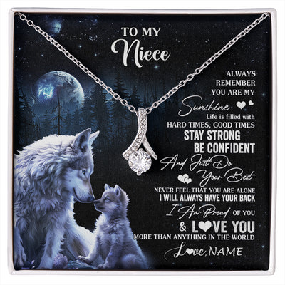 Alluring Beauty Necklace 14K White Gold Finish | 1 | Personalized To My Niece Wolf Necklace From Aunt Uncle Auntie Always Remember Niece Birthday Graduation Christmas Customized Gift Box Message Card | siriusteestore
