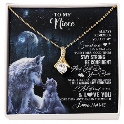 Alluring Beauty Necklace 18K Yellow Gold Finish | 1 | Personalized To My Niece Wolf Necklace From Aunt Uncle Auntie Always Remember Niece Birthday Graduation Christmas Customized Gift Box Message Card | siriusteestore