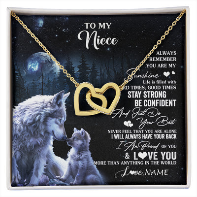 Interlocking Hearts Necklace 18K Yellow Gold Finish | 1 | Personalized To My Niece Wolf Necklace From Aunt Uncle Auntie Always Remember Niece Birthday Graduation Christmas Customized Gift Box Message Card | siriusteestore