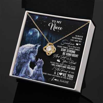 Love Knot Necklace 18K Yellow Gold Finish | 2 | Personalized To My Niece Wolf Necklace From Aunt Uncle Auntie Always Remember Niece Birthday Graduation Christmas Customized Gift Box Message Card | siriusteestore