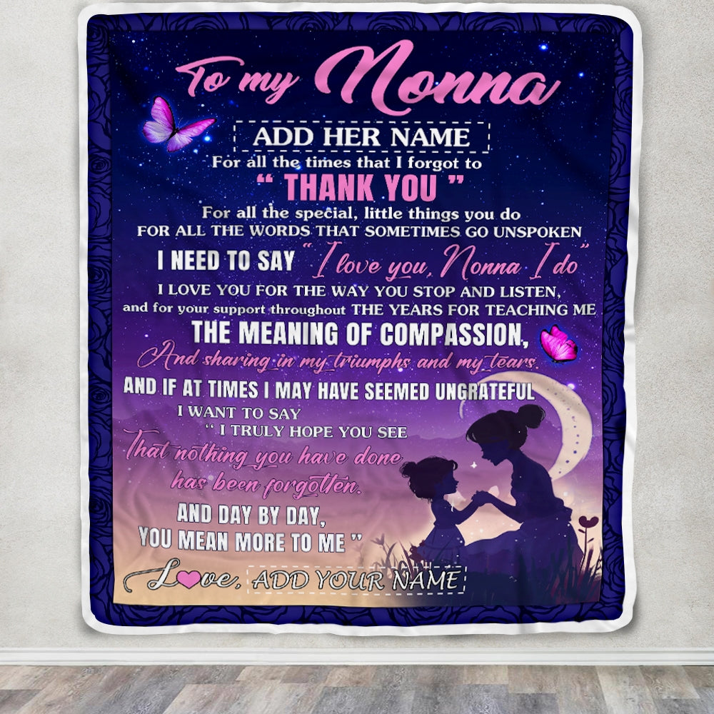 Personalized To My Nonna Blanket From Grandkids Grandson Night Sky Thank You Love You Nonna Birthday Gifts Mothers Day Christmas Customized Fleece Blanket | siriusteestore