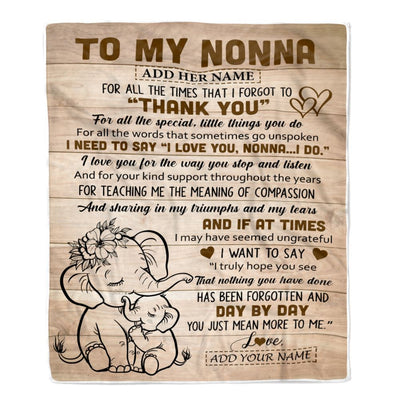 Personalized To My Nonna Gift Blanket From Granddaughter Grandson Elephant Thank You Best Nonna Birthday Gifts Mothers Day Christmas Custom Name Fleece Blanket | siriusteestore