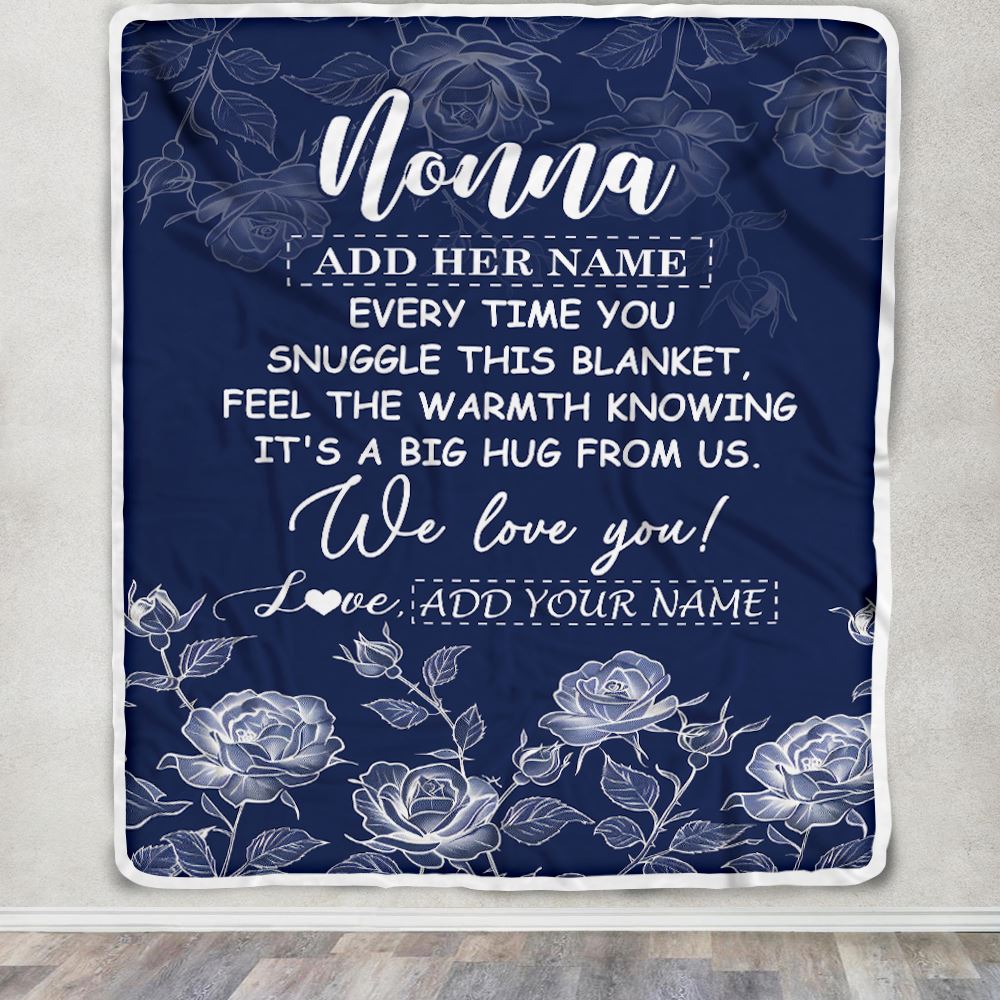 Personalized To My Nonna Gifts Blanket From Granddaughter Grandson Blue Flower Love You Birthday Gifts For Nonna Mothers Day Christmas Nonna Fleece Blanket | siriusteestore