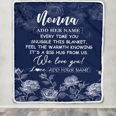 Personalized To My Nonna Gifts Blanket From Granddaughter Grandson Blue Flower Love You Birthday Gifts For Nonna Mothers Day Christmas Nonna Fleece Blanket | siriusteestore