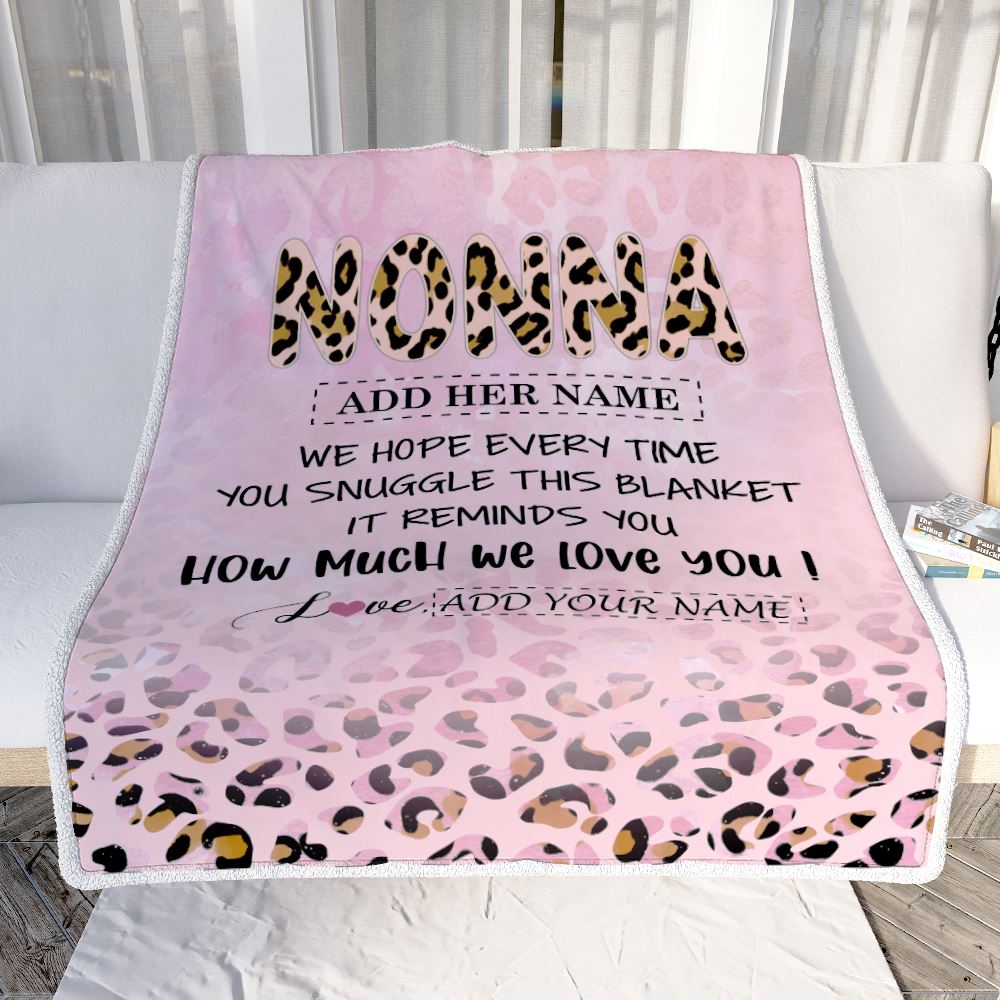 Personalized To My Nonna Gifts From Granddaughter Grandson Blanket Pink Leopard Happy Birthday Gifts For Nonna Mothers Day Christmas Customized Fleece Blanket | siriusteestore