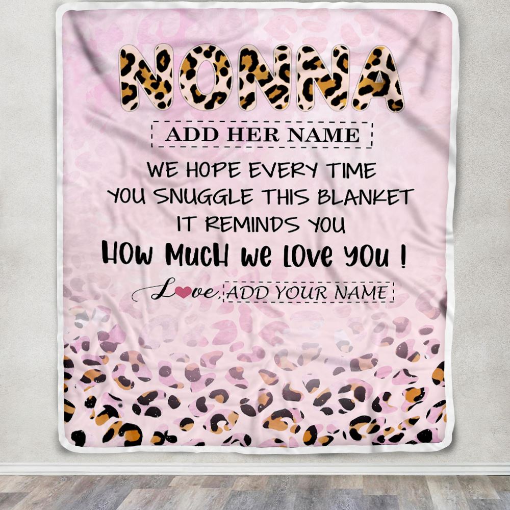 Personalized To My Nonna Gifts From Granddaughter Grandson Blanket Pink Leopard Happy Birthday Gifts For Nonna Mothers Day Christmas Customized Fleece Blanket | siriusteestore