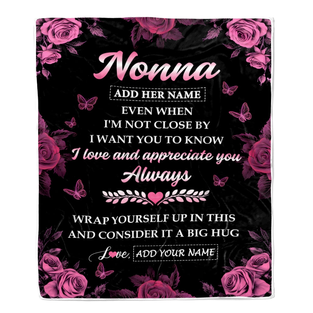 Personalized To My Nonna Gifts From Granddaughter Grandson Blanket Rose Floral It A Big Hug Birthday Gift Idea For Nonna Gifts Christmas Custom Fleece Blanket | siriusteestore