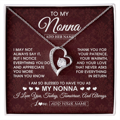Forever Love Necklace 14K White Gold Finish | 1 | Personalized To My Nonna Gifts From Granddaughter Necklace Meaningful Jewelry Pendant Gifts For Nonna Mothers Day Birthday Christmas Gift Box Message Card | https://siriusteestore.