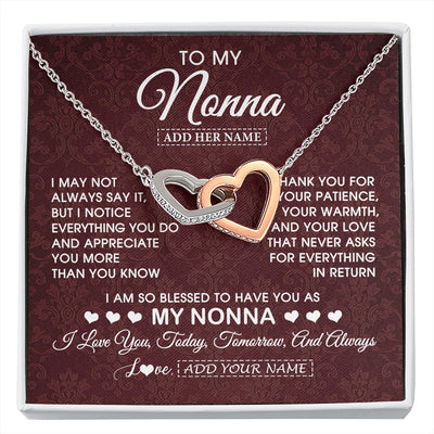 Interlocking Hearts Necklace Stainless Steel & Rose Gold Finish | 1 | Personalized To My Nonna Gifts From Granddaughter Necklace Meaningful Jewelry Pendant Gifts For Nonna Mothers Day Birthday Christmas Gift Box Message Card | https://siriusteestore.