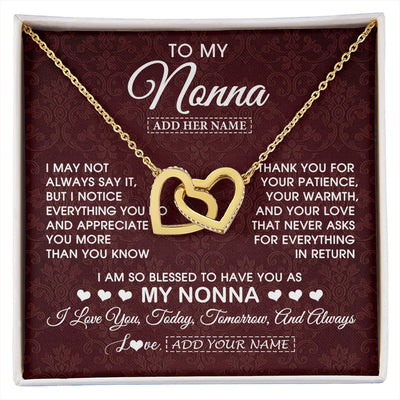 Interlocking Hearts Necklace 18K Yellow Gold Finish | 1 | Personalized To My Nonna Gifts From Granddaughter Necklace Meaningful Jewelry Pendant Gifts For Nonna Mothers Day Birthday Christmas Gift Box Message Card | https://siriusteestore.