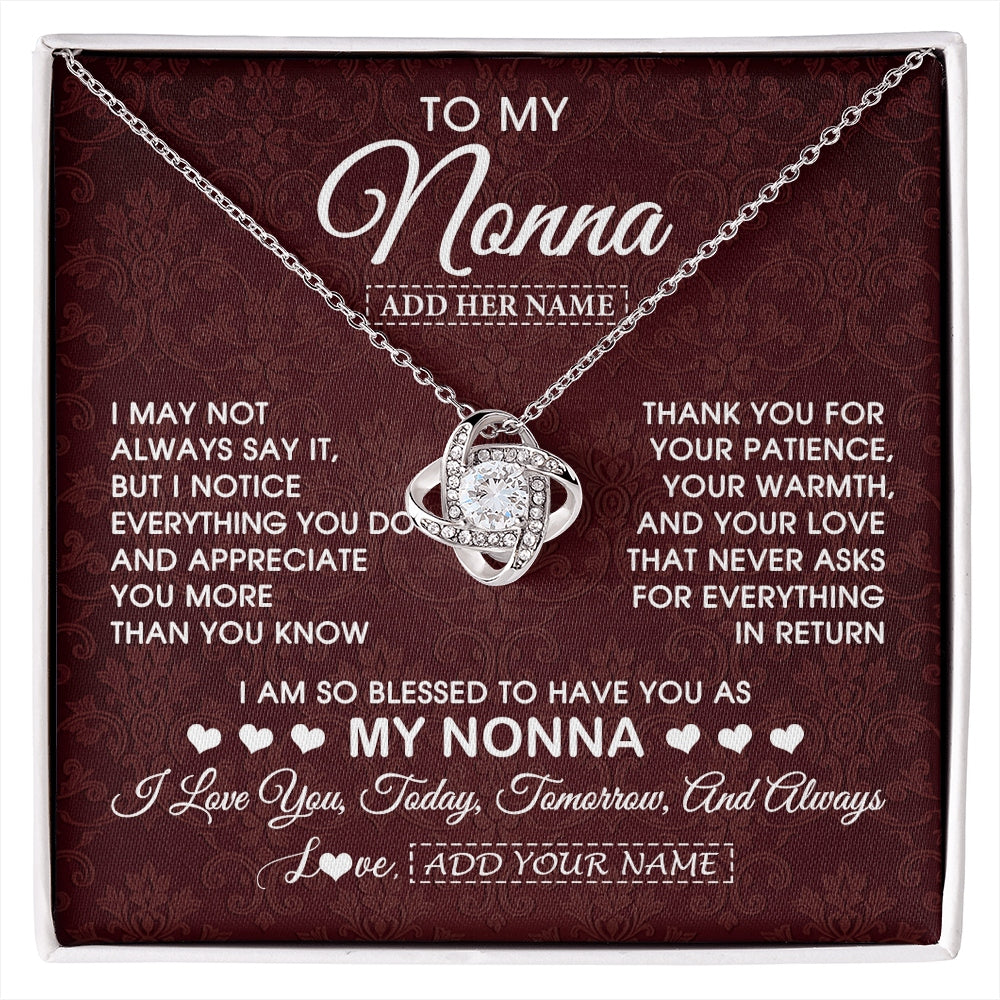 Love Knot Necklace 14K White Gold Finish | 1 | Personalized To My Nonna Gifts From Granddaughter Necklace Meaningful Jewelry Pendant Gifts For Nonna Mothers Day Birthday Christmas Gift Box Message Card | https://siriusteestore.