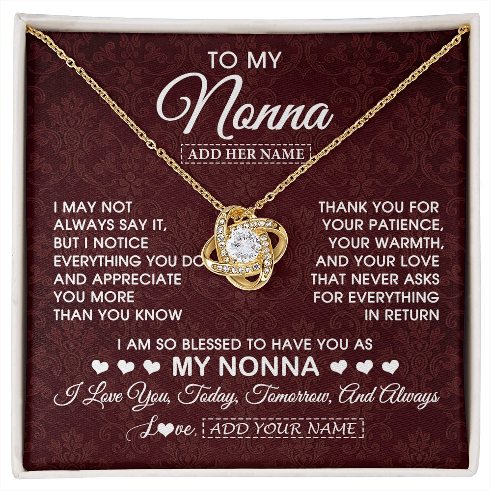 Love Knot Necklace 18K Yellow Gold Finish | 1 | Personalized To My Nonna Gifts From Granddaughter Necklace Meaningful Jewelry Pendant Gifts For Nonna Mothers Day Birthday Christmas Gift Box Message Card | https://siriusteestore.