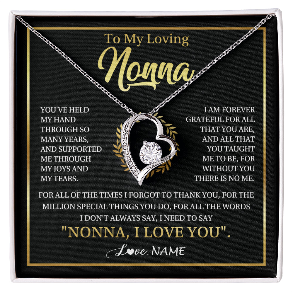 Forever Love Necklace 14K White Gold Finish | 1 | Personalized To My Nonna Gifts Necklace From Granddaughter Grandson Grateful Thank You Nonna Birthday Mothers Day Christmas Customized Gift Box Message Card | siriusteestore