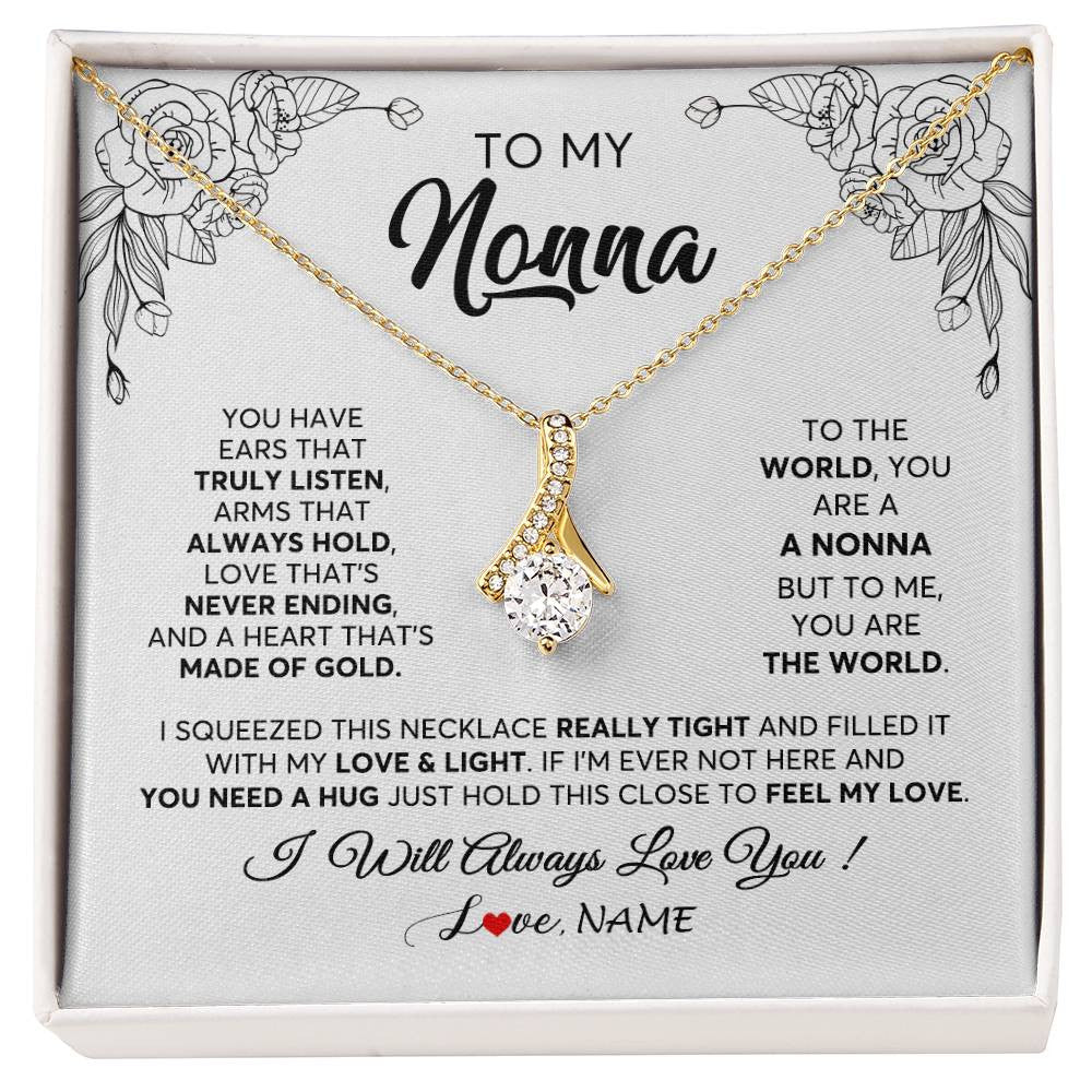 Alluring Beauty Necklace 18K Yellow Gold Finish | 1 | Personalized To My Nonna Necklace From Grandkids Granddaughter Hold This Close Feel My Love Nonna Birthday Mothers Day Jewelry Customized Gift Box Message Card | siriusteestore