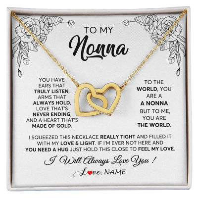 Interlocking Hearts Necklace 18K Yellow Gold Finish | 1 | Personalized To My Nonna Necklace From Grandkids Granddaughter Hold This Close Feel My Love Nonna Birthday Mothers Day Jewelry Customized Gift Box Message Card | siriusteestore