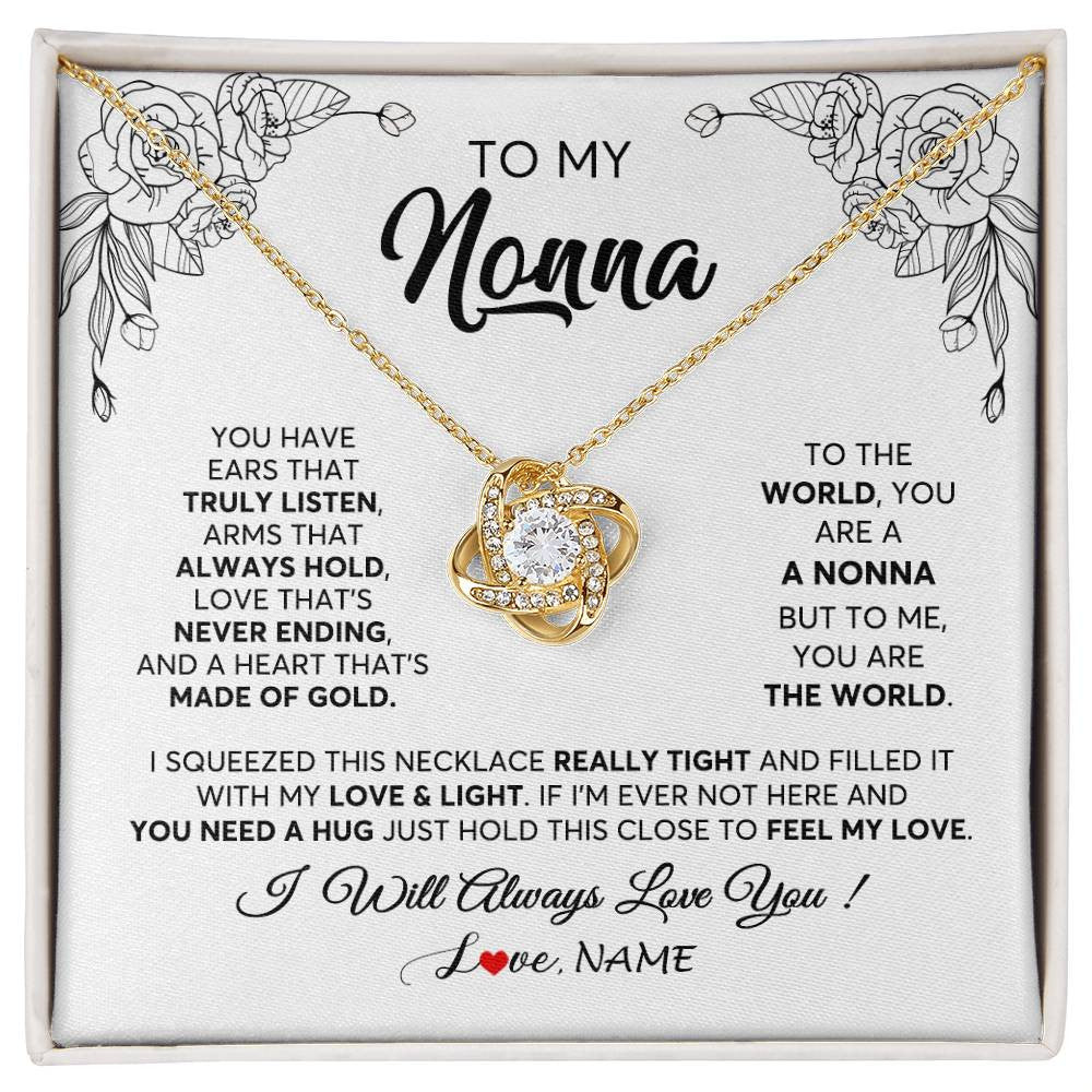 Love Knot Necklace 18K Yellow Gold Finish | 1 | Personalized To My Nonna Necklace From Grandkids Granddaughter Hold This Close Feel My Love Nonna Birthday Mothers Day Jewelry Customized Gift Box Message Card | siriusteestore