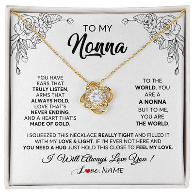 Love Knot Necklace 18K Yellow Gold Finish | 1 | Personalized To My Nonna Necklace From Grandkids Granddaughter Hold This Close Feel My Love Nonna Birthday Mothers Day Jewelry Customized Gift Box Message Card | siriusteestore