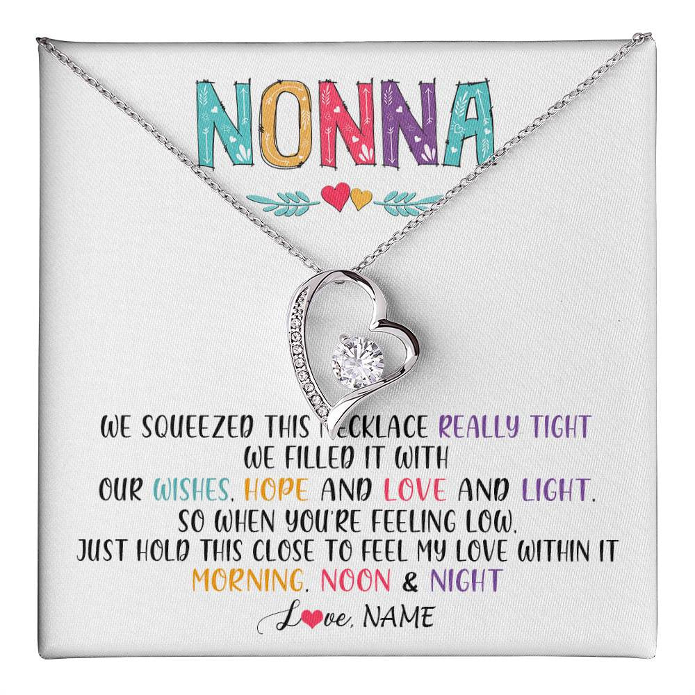 Forever Love Necklace 14K White Gold Finish | 1 | Personalized To My Nonna Necklace From Grandkids Granddaughter We Squeezed This Necklace Nonna Birthday Mothers Day Jewelry Customized Gift Box Message Card | siriusteestore