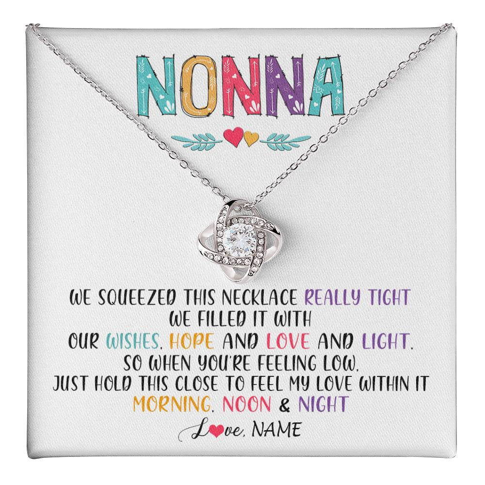 Love Knot Necklace 14K White Gold Finish | 1 | Personalized To My Nonna Necklace From Grandkids Granddaughter We Squeezed This Necklace Nonna Birthday Mothers Day Jewelry Customized Gift Box Message Card | siriusteestore