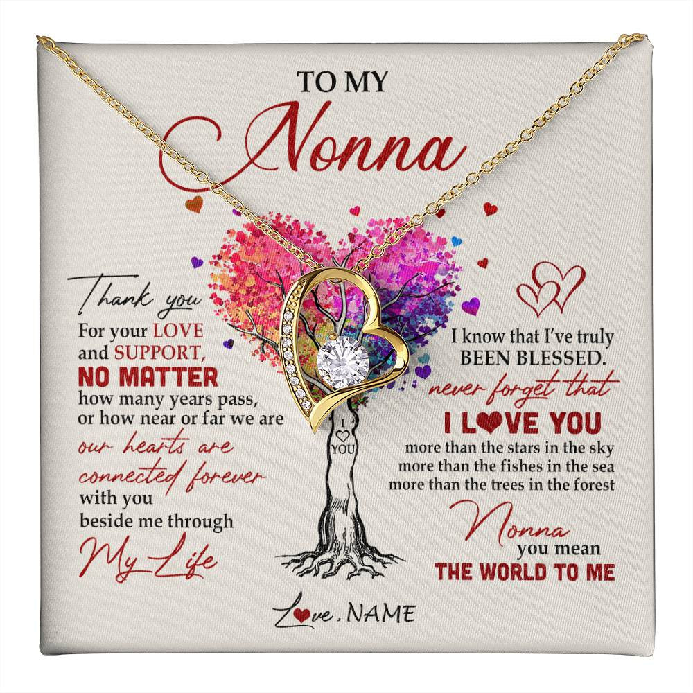 Forever Love Necklace 18K Yellow Gold Finish | 1 | Personalized To My Nonna Necklace From Grandkids Never Forget That I Love You You Mean The World Nonna Birthday Mothers Day Jewelry Customized Gift Box Message Card | siriusteestore