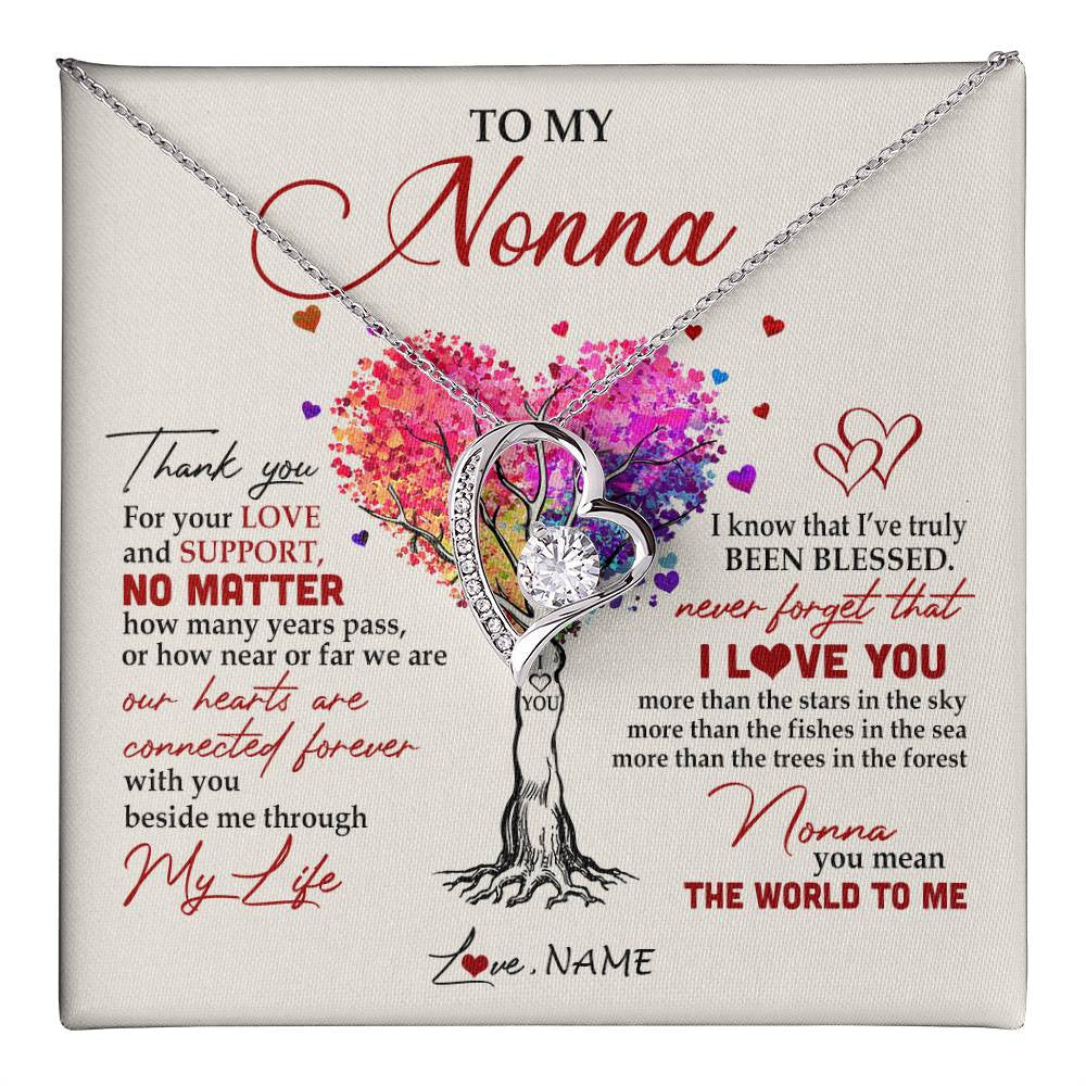 Forever Love Necklace 14K White Gold Finish | 1 | Personalized To My Nonna Necklace From Grandkids Never Forget That I Love You You Mean The World Nonna Birthday Mothers Day Jewelry Customized Gift Box Message Card | siriusteestore