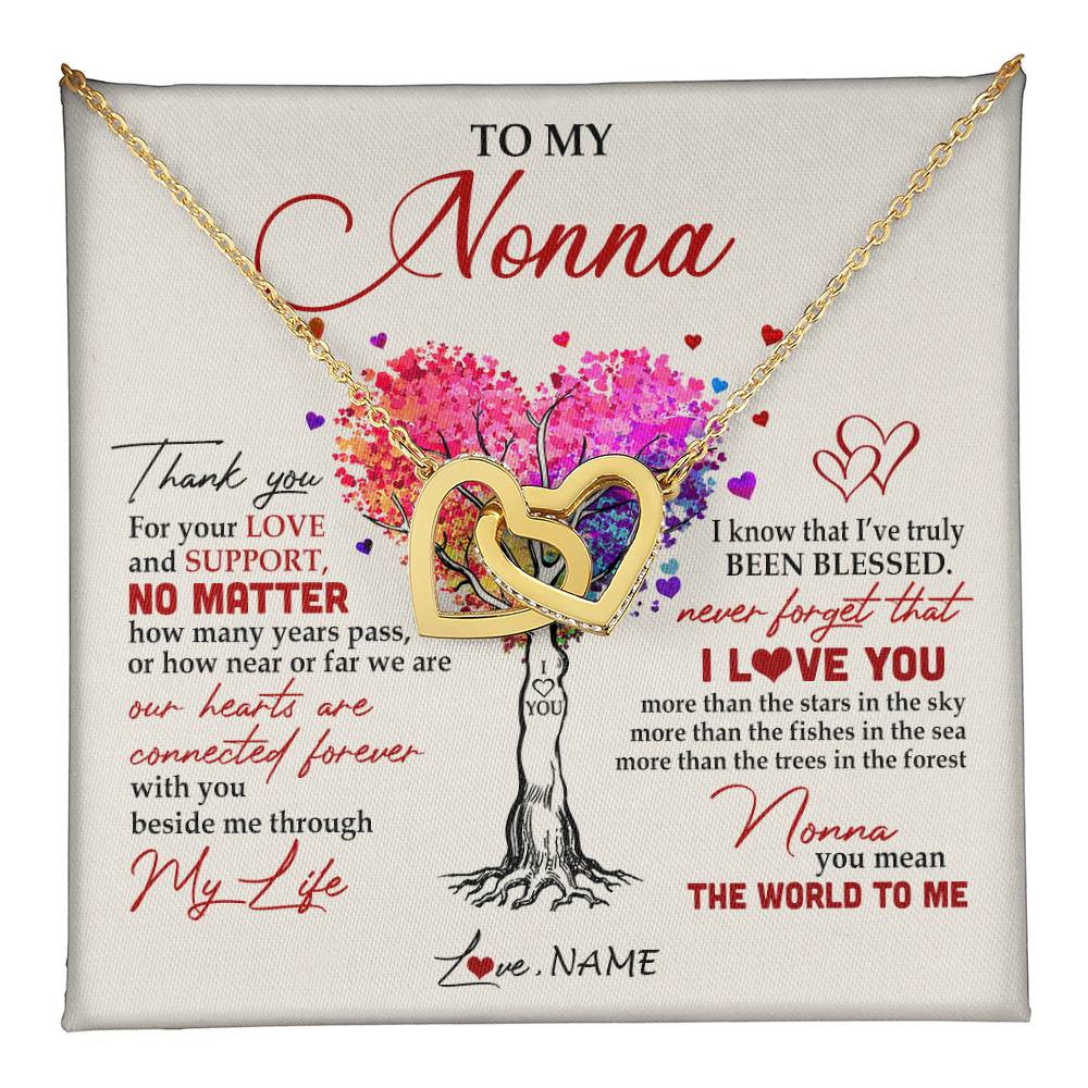 Interlocking Hearts Necklace 18K Yellow Gold Finish | 1 | Personalized To My Nonna Necklace From Grandkids Never Forget That I Love You You Mean The World Nonna Birthday Mothers Day Jewelry Customized Gift Box Message Card | siriusteestore