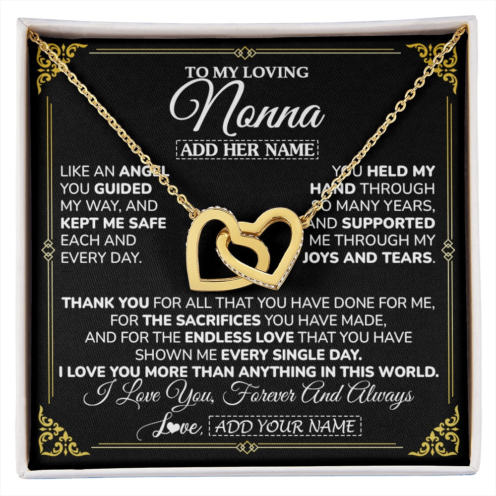 Interlocking Hearts Necklace 18K Yellow Gold Finish | 1 | Personalized To My Nonna Necklace Gifts Meaningful Gift To Nonna From Granddaughter Without You There Is No Me Mothers Day Birthday Gift Box Message Card | https://siriusteestore.