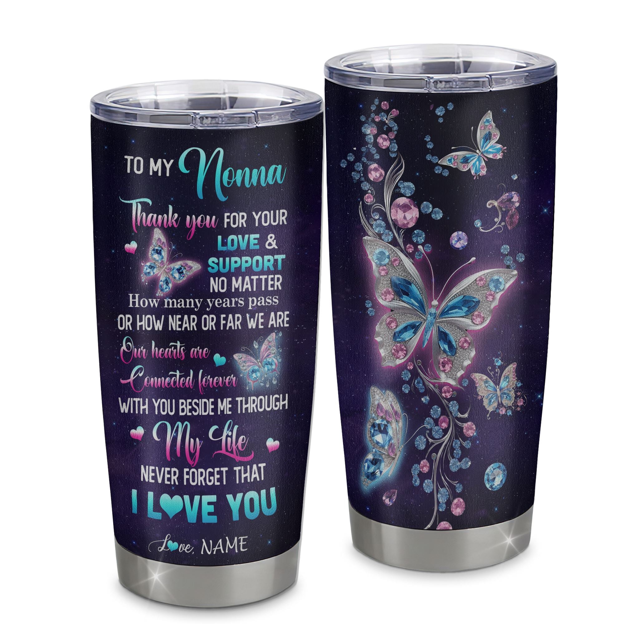 Personalized To My Nonna Tumbler From Grandkids Granddaughter Butterfly Thank You For Your Love Nonna Gift Birthday Mothers Day Christmas Custom Travel Mug | siriusteestore
