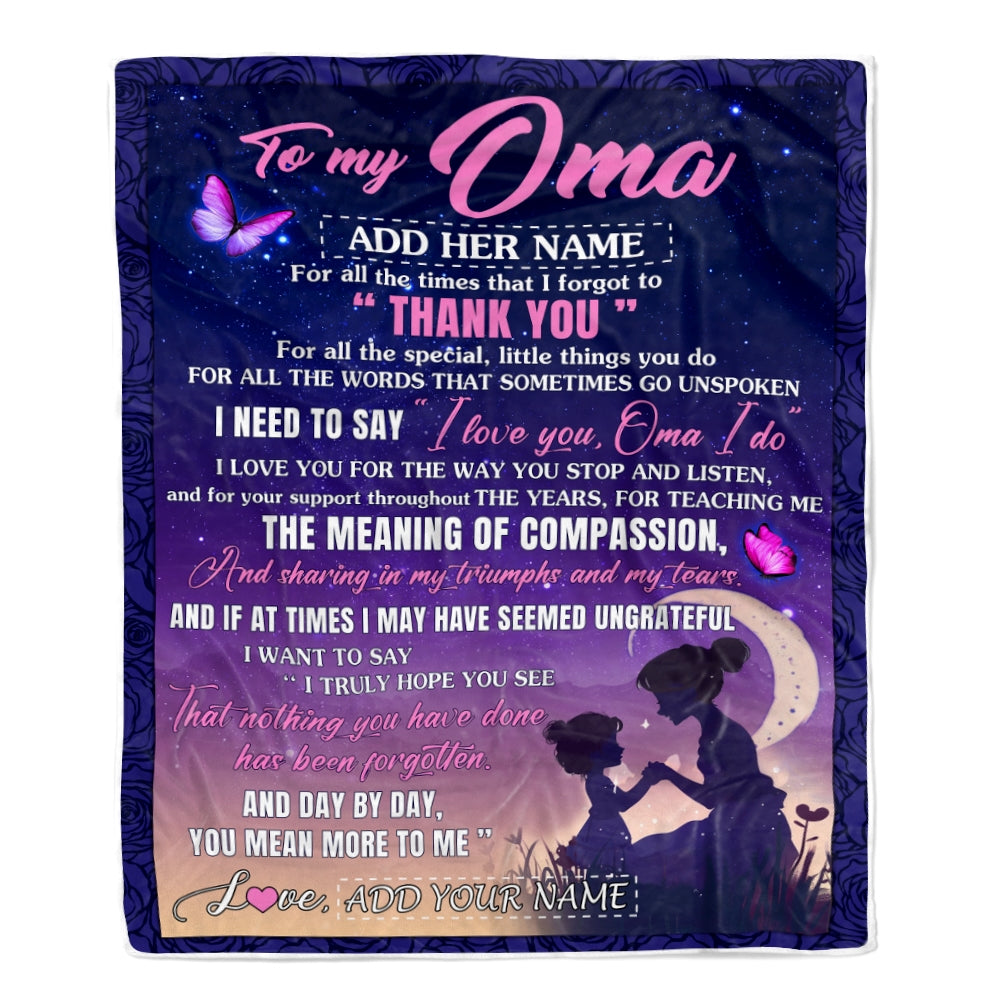 Personalized To My Oma Blanket From Grandkids Granddaughter Night Sky Thank You Love You Oma Birthday Gifts Mothers Day Christmas Customized Fleece Blanket | siriusteestore