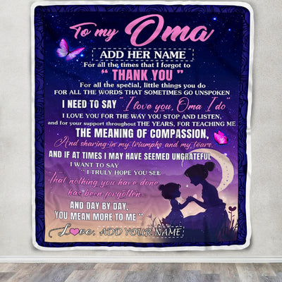 Personalized To My Oma Blanket From Grandkids Granddaughter Night Sky Thank You Love You Oma Birthday Gifts Mothers Day Christmas Customized Fleece Blanket | siriusteestore