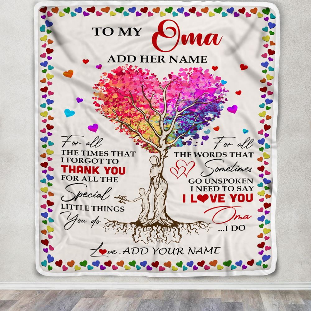 Personalized To My Oma Blanket From Grandkids Grandson Colorful Tree Thank You For All Oma Birthday Gifts Mothers Day Christmas Customized Fleece Throw Blanket | siriusteestore