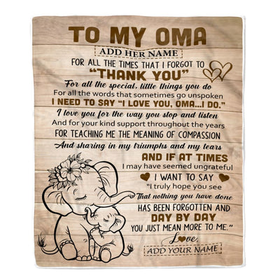 Personalized To My Oma Gift Blanket From Granddaughter Grandson Elephant Thank You Best Oma Birthday Gifts Mothers Day Christmas Custom Name Fleece Blanket | siriusteestore