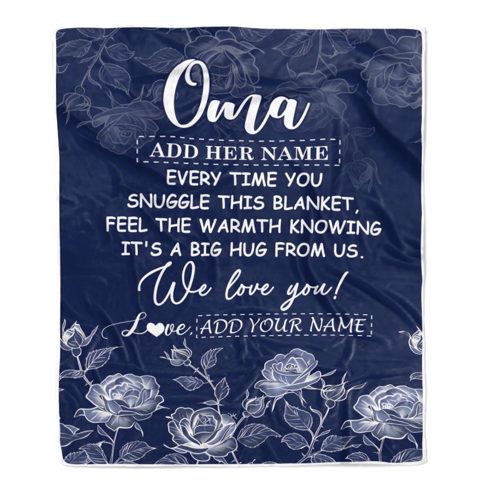 Personalized To My Oma Gifts Blanket From Granddaughter Grandson Blue Flower Love You Birthday Gifts For Oma Mothers Day Christmas Oma Fleece Throw Blanket | siriusteestore