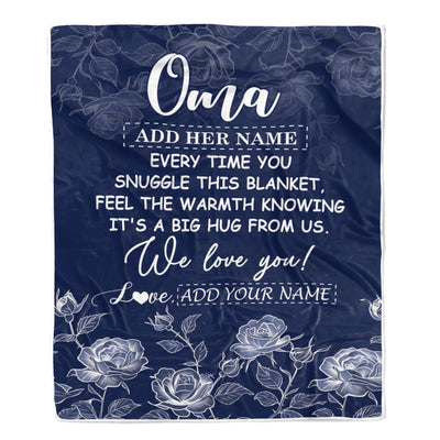 Personalized To My Oma Gifts Blanket From Granddaughter Grandson Blue Flower Love You Birthday Gifts For Oma Mothers Day Christmas Oma Fleece Throw Blanket | siriusteestore