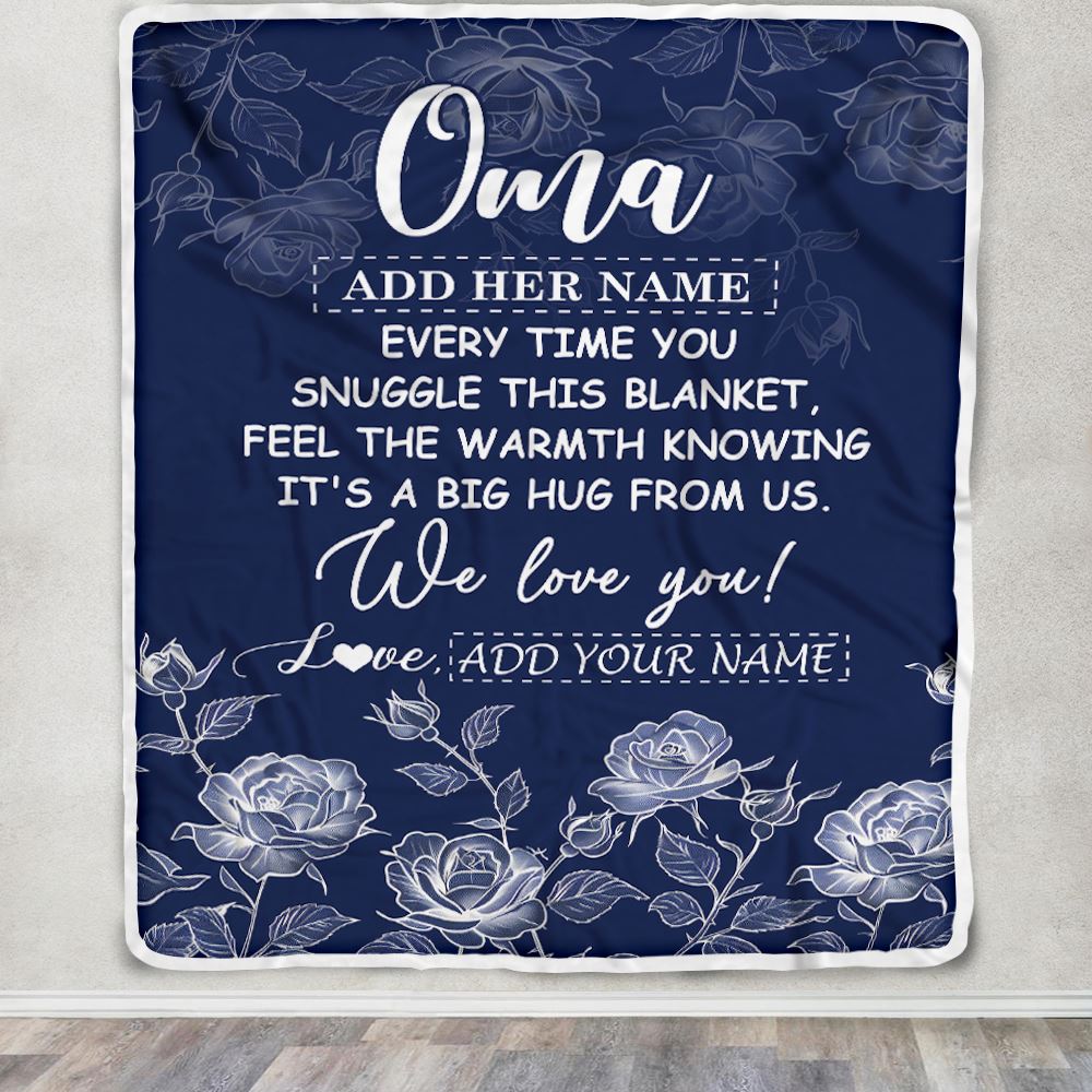 Personalized To My Oma Gifts Blanket From Granddaughter Grandson Blue Flower Love You Birthday Gifts For Oma Mothers Day Christmas Oma Fleece Throw Blanket | siriusteestore
