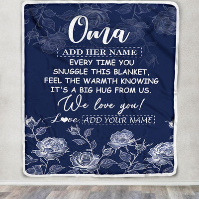 Personalized To My Oma Gifts Blanket From Granddaughter Grandson Blue Flower Love You Birthday Gifts For Oma Mothers Day Christmas Oma Fleece Throw Blanket | siriusteestore