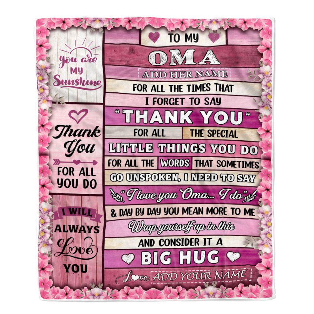 Personalized To My Oma Gifts Blanket From Granddaughter Grandson Wood Thank You Best Oma Birthday Gifts Mothers Day Christmas Custom Name Fleece Blanket | siriusteestore