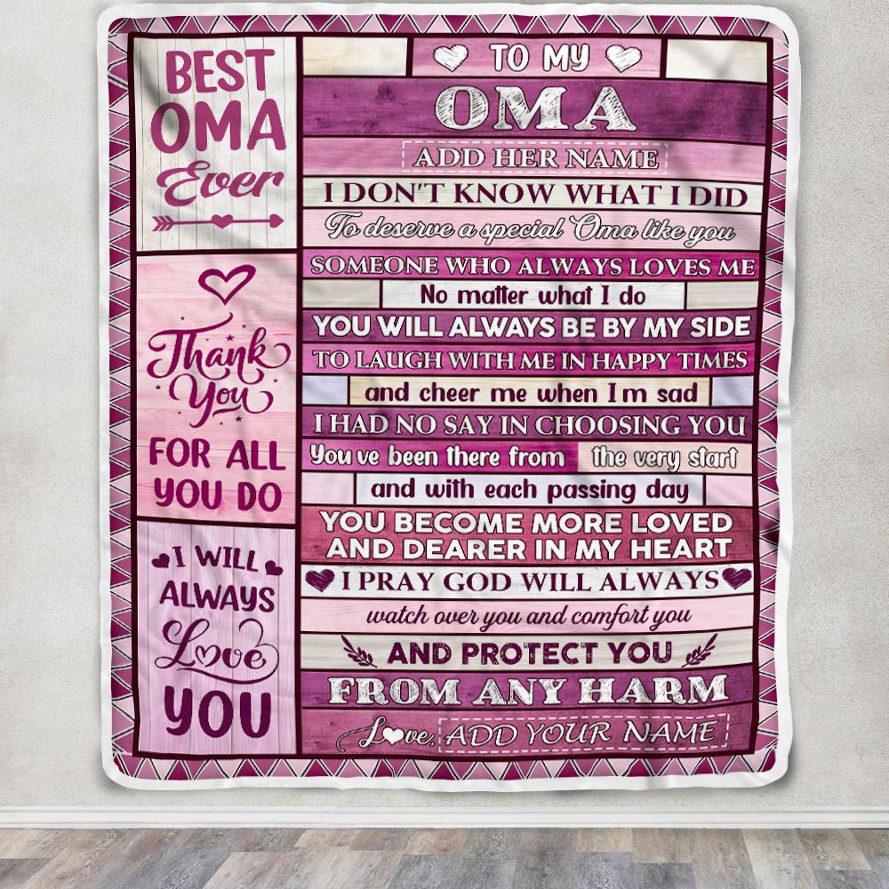 Personalized To My Oma Gifts Blanket From Granddaughter Grandson Wood Thank You For All Gifts For Oma Mothers Day Birthday Christmas Fleece Throw Blanket | siriusteestore
