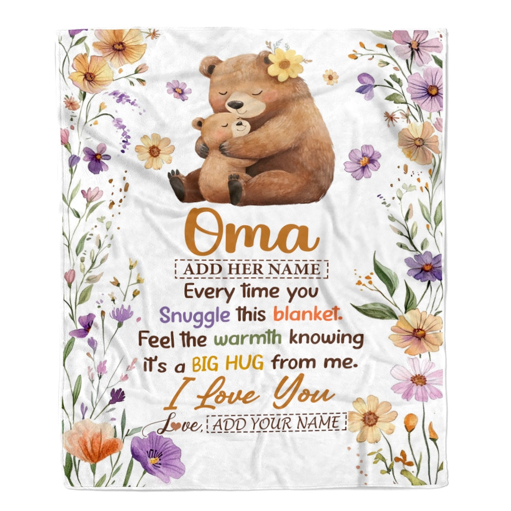 Personalized To My Oma Gifts From Granddaughter Grandson Blanket Bear Big Hug Birthday Present Gift Idea For Oma Mothers Day Christmas Custom Fleece Blanket Shirt & Hoodie | siriusteestore