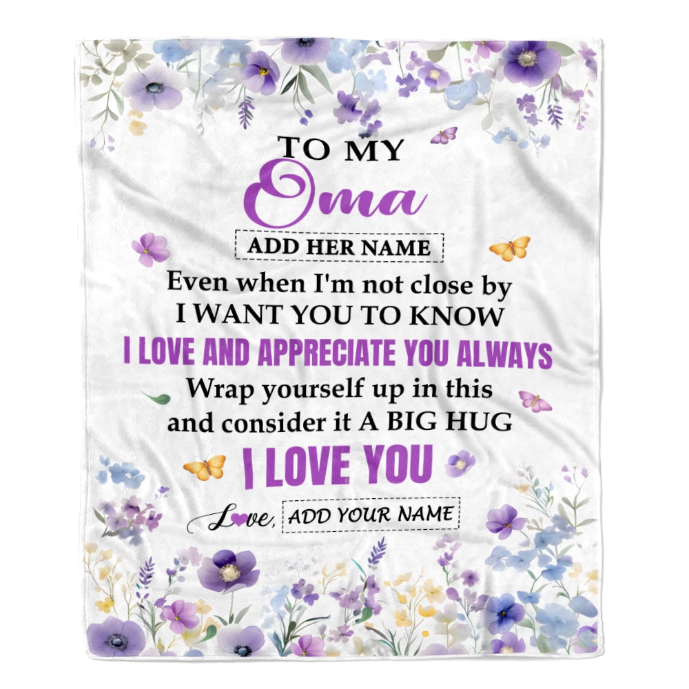 Personalized To My Oma Gifts From Granddaughter Grandson Blanket I Love You Purple Floral Birthday Gift Idea For Oma Gifts Christmas Customized Fleece Blanket | siriusteestore