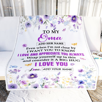 Personalized To My Oma Gifts From Granddaughter Grandson Blanket I Love You Purple Floral Birthday Gift Idea For Oma Gifts Christmas Customized Fleece Blanket | siriusteestore
