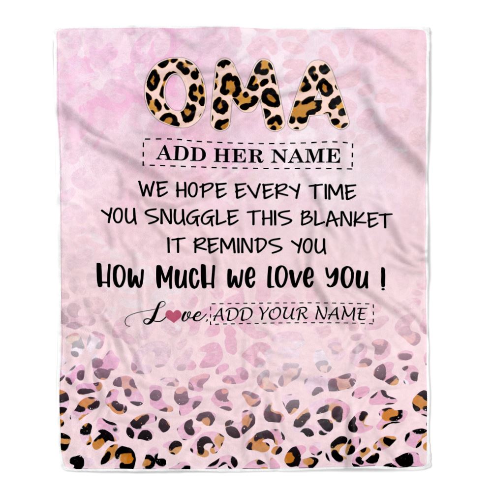 Personalized To My Oma Gifts From Granddaughter Grandson Blanket Pink Leopard Happy Birthday Gifts For Oma Mothers Day Christmas Customized Fleece Blanket | siriusteestore
