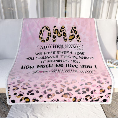 Personalized To My Oma Gifts From Granddaughter Grandson Blanket Pink Leopard Happy Birthday Gifts For Oma Mothers Day Christmas Customized Fleece Blanket | siriusteestore