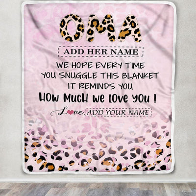Personalized To My Oma Gifts From Granddaughter Grandson Blanket Pink Leopard Happy Birthday Gifts For Oma Mothers Day Christmas Customized Fleece Blanket | siriusteestore