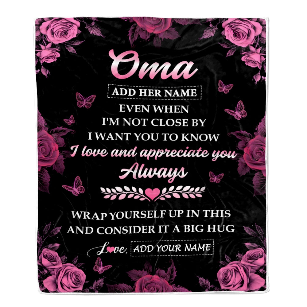 Personalized To My Oma Gifts From Granddaughter Grandson Blanket Rose Floral It A Big Hug Birthday Gift Idea For Oma Gifts Christmas Customized Fleece Blanket | siriusteestore