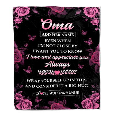 Personalized To My Oma Gifts From Granddaughter Grandson Blanket Rose Floral It A Big Hug Birthday Gift Idea For Oma Gifts Christmas Customized Fleece Blanket | siriusteestore